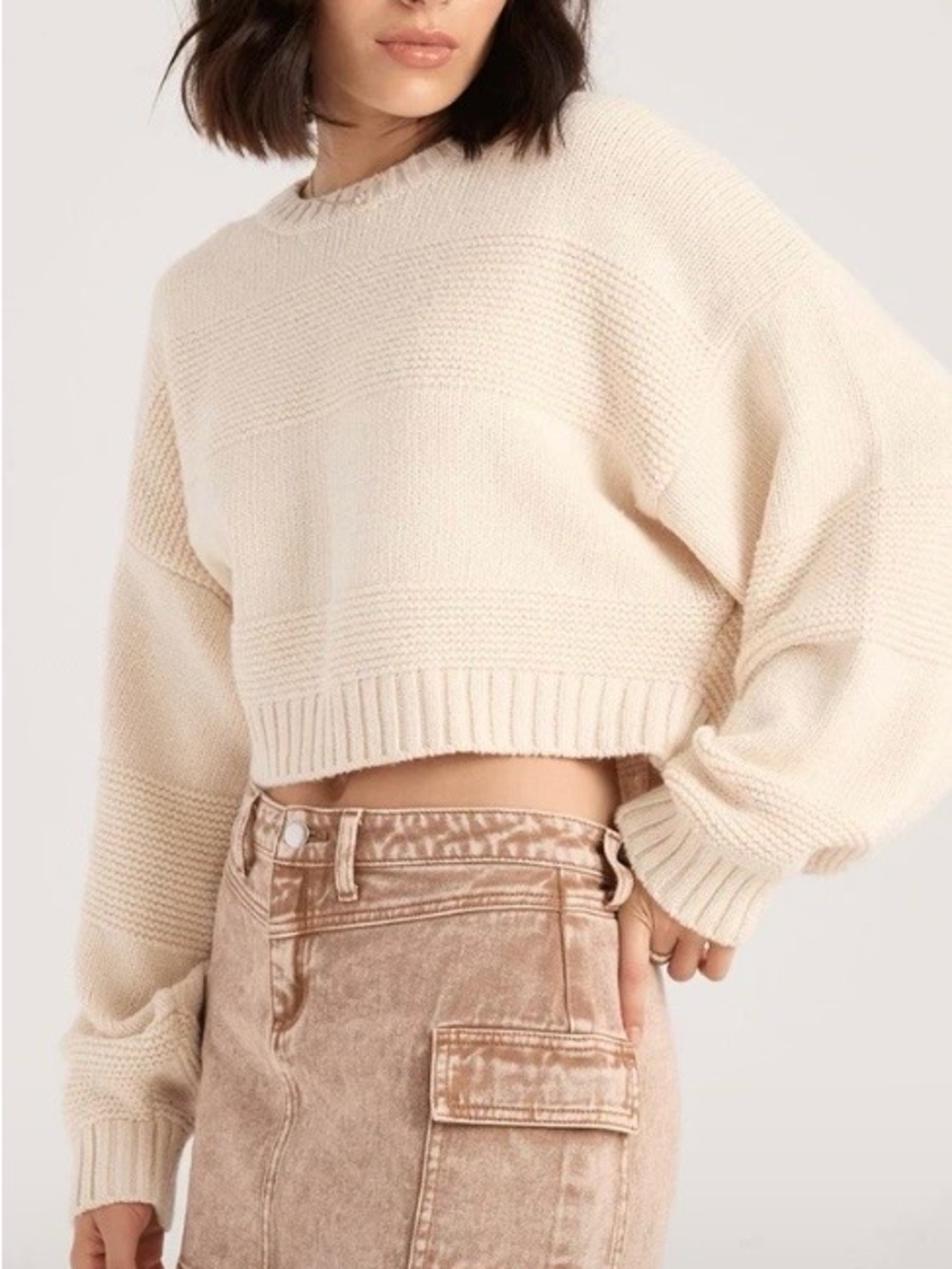 Volcom Cream Cropped Crewneck Sweater